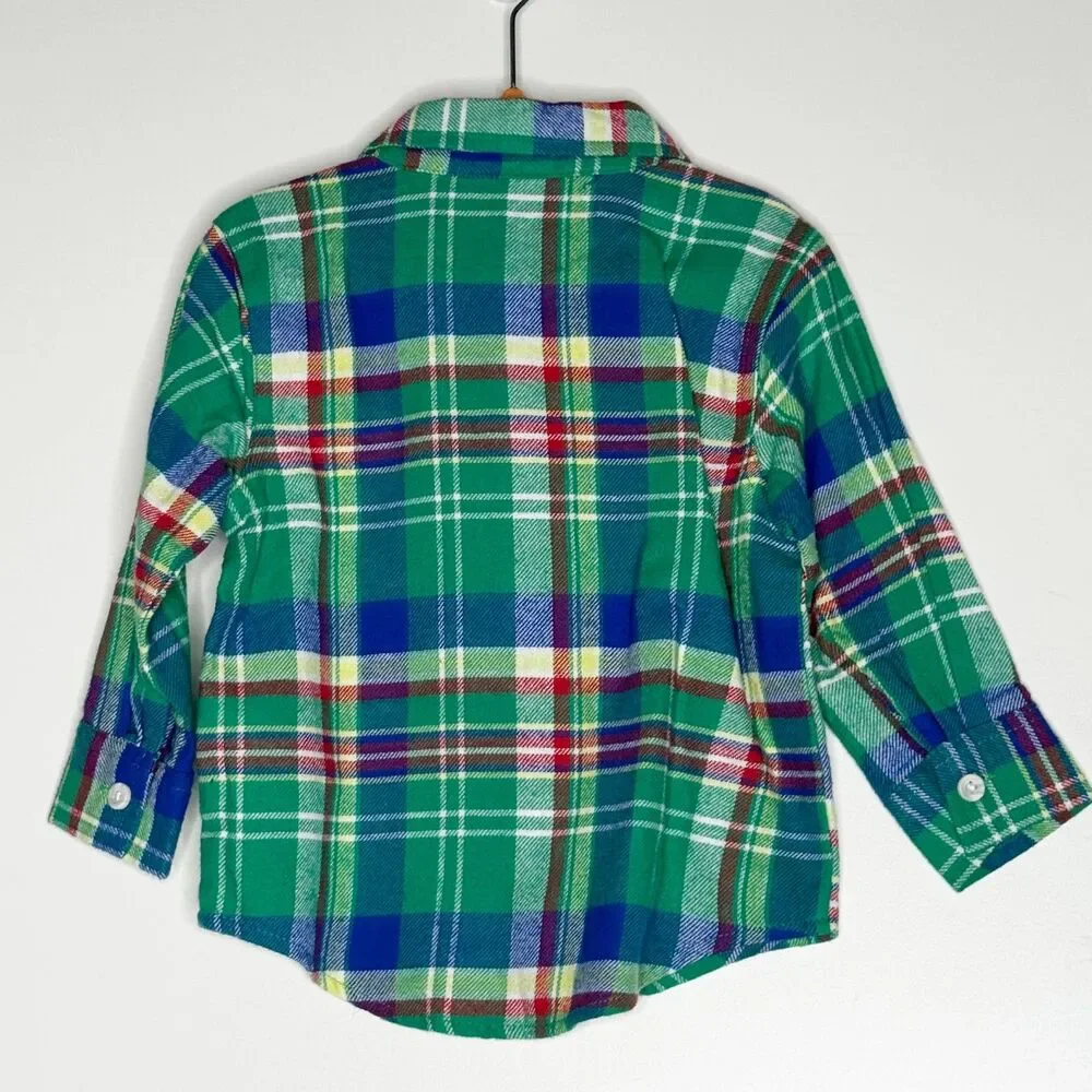 Old Navy Cozy Long-Sleeve Plaid Pocket Shirt Baby Toddler Boys Size 18-24 Months